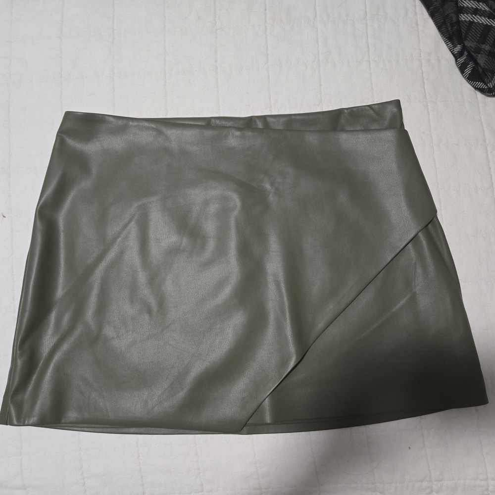 Olive Green Leather Skirt